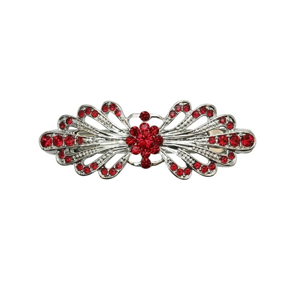 Faship Gorgeous Red Rhinestone Crystal Small Floral Hair Barrette Clip - Red
