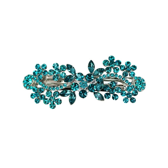Faship Gorgeous Teal Rhinestone Crystal Flower Hair Barrette Clip