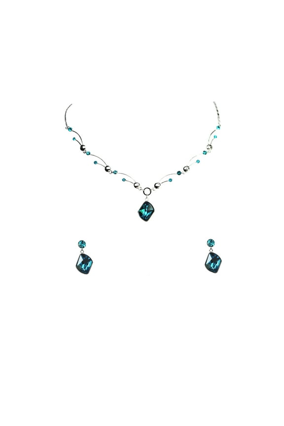 Gorgeous Teal Premium Rhinestone Crystal Floral Necklace Earrings Set