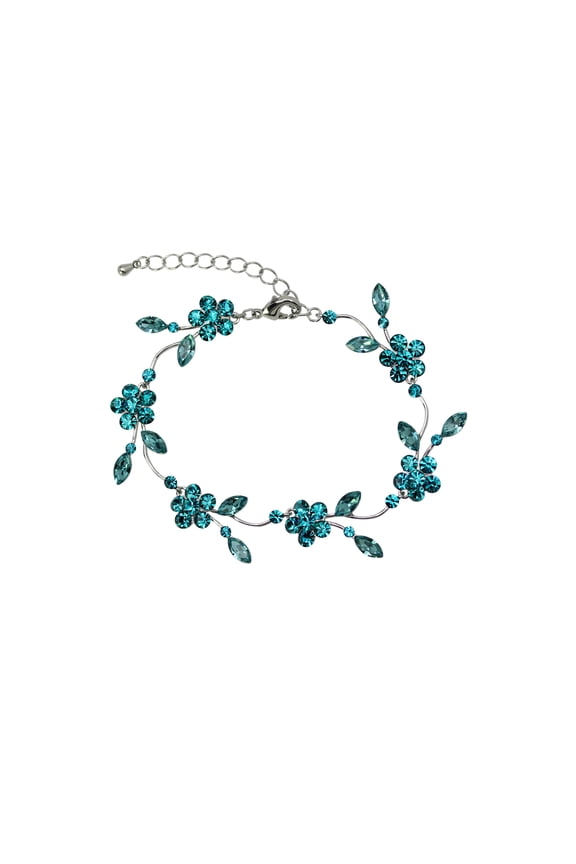 Gorgeous Teal Rhinestone Crystal Floral Bracelet