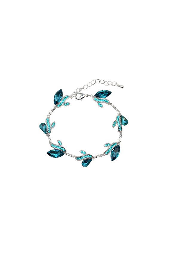 Gorgeous Teal Rhinestone Crystal Floral Bracelet