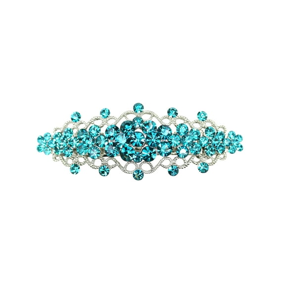 Faship Gorgeous Teal Rhinestone Crystal Floral Hair Barrette Bridal Wedding Party