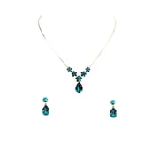 Faship Gorgeous Teal Rhinestone Crystal Floral Necklace Earrings Set