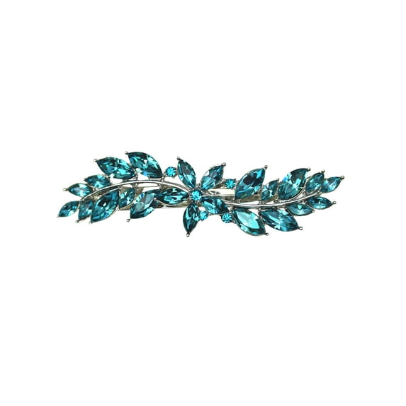 Faship Gorgeous Teal Rhinestone Crystal Small Floral Hair Barrette Clip
