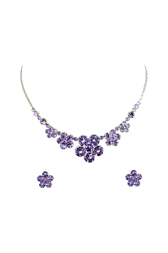 Gorgeous Violet Light Purple Crystal Floral Necklace Earrings Set