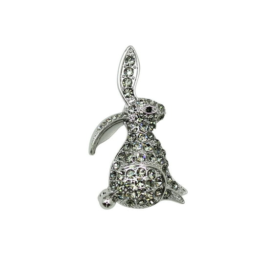 Faship Gray Rhinestone Crystal Bunny Rabbit Pin Brooch for Easter
