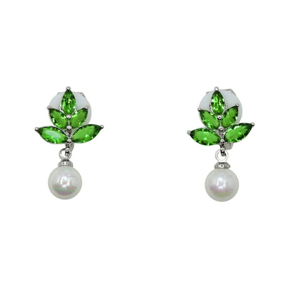 Faship Green CZ Crystal Dangling Mother Of Pearls Small Clip On Earrings