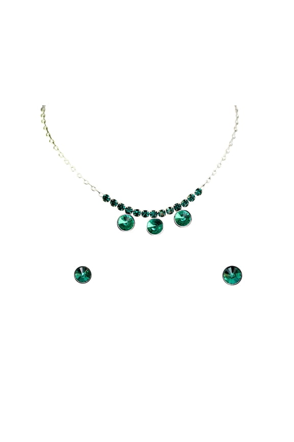 Green Crystal Floral Necklace Earrings Set