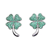 Faship Green Cubic Zirconia Shamrock Clover 4 Leaf Stud Earrings
