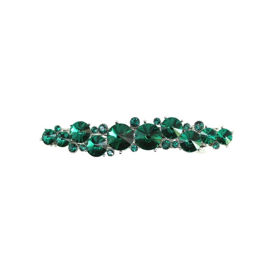 Faship Green Premium Rhinestone Crystal Floral Small Hair Barrette Clip