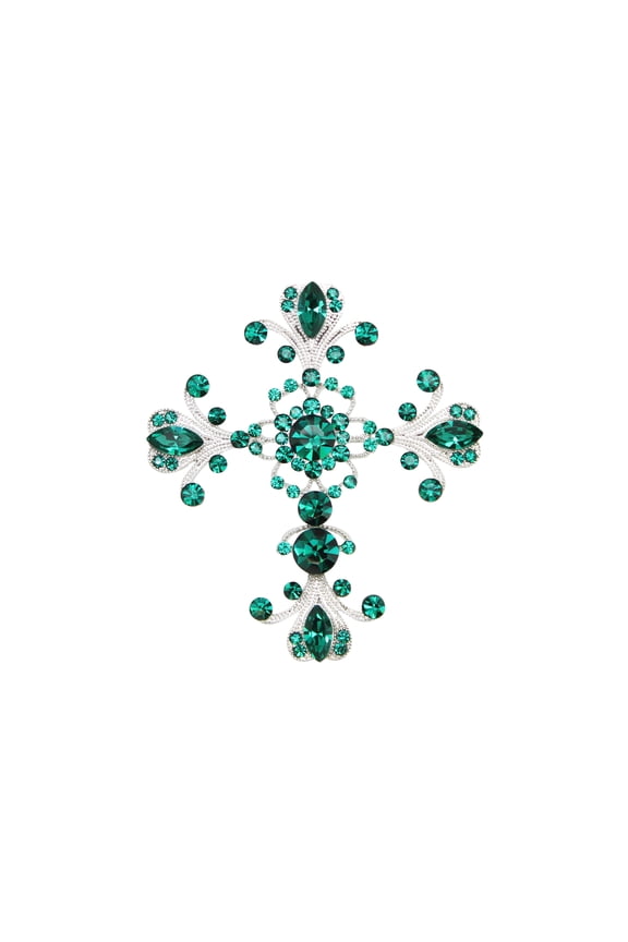 Green Rhinestone Crystal Cross Crucifix Pin Brooch Pendant Easter Religious Catholic