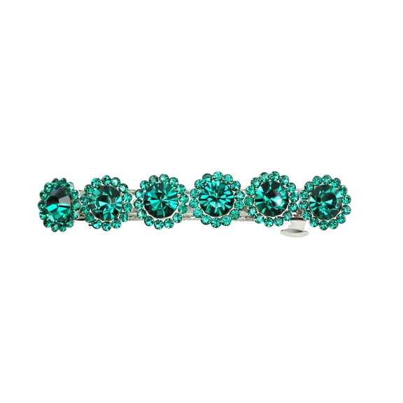 Faship Green Rhinestone Crystal Floral Small Hair Barrette Clip