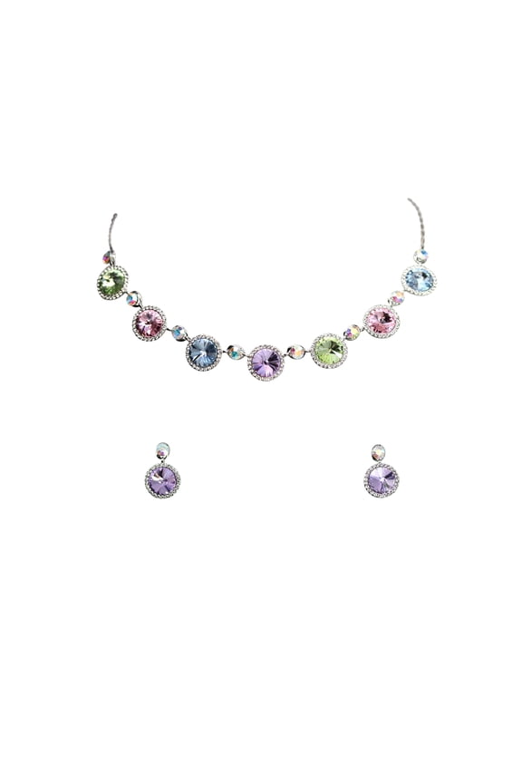 Multicolors Premium Rhinestone Crystal Floral Necklace Earrings Set