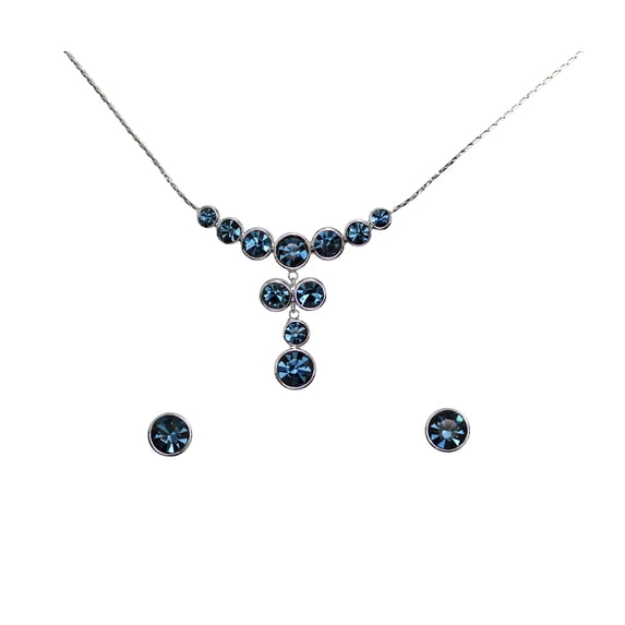 Faship Navy Blue Premium Rhinestone Crystal Floral Necklace Earrings Set