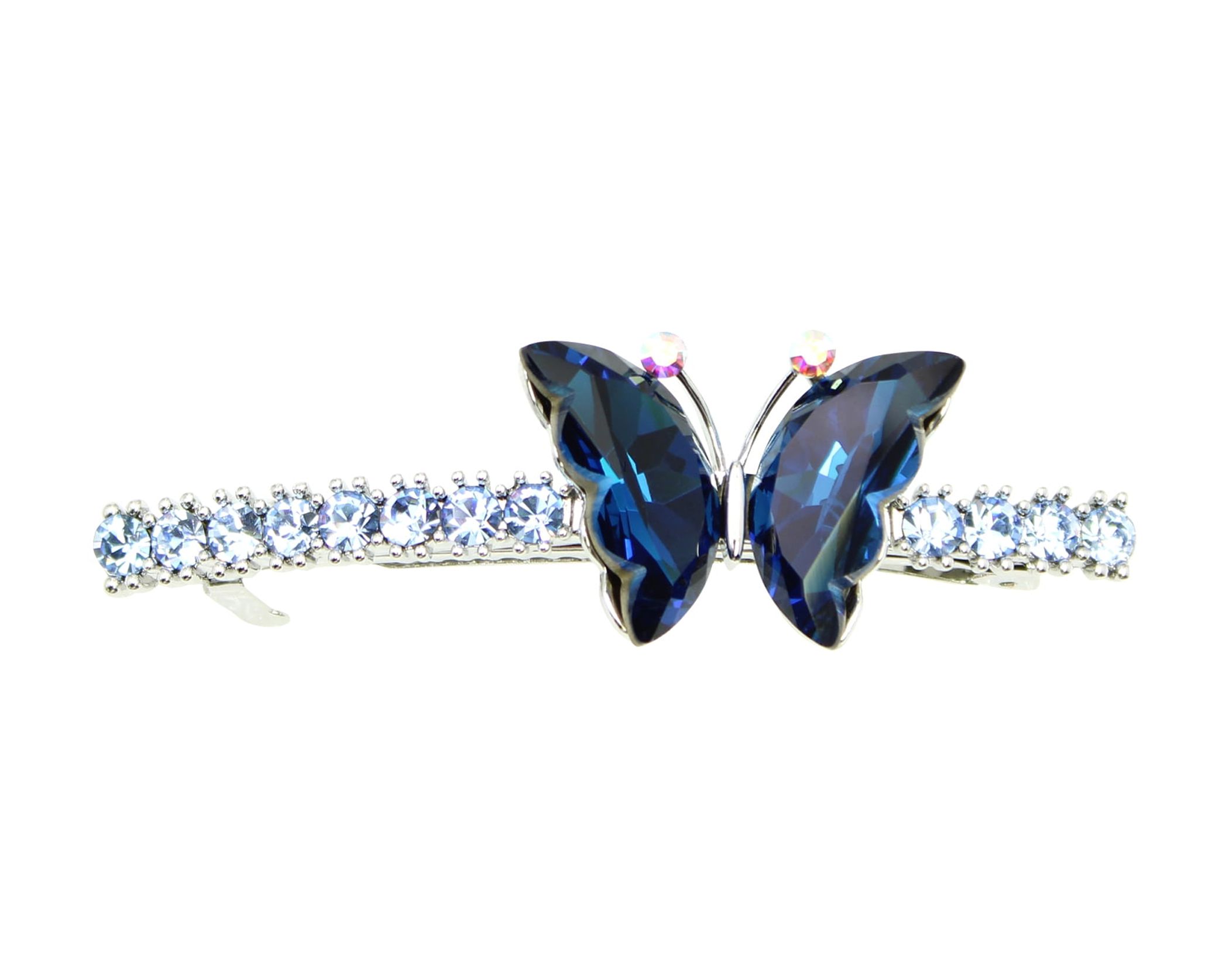 Faship Navy Blue Rhinestone Crystal Butterfly Hair Barrette Clip