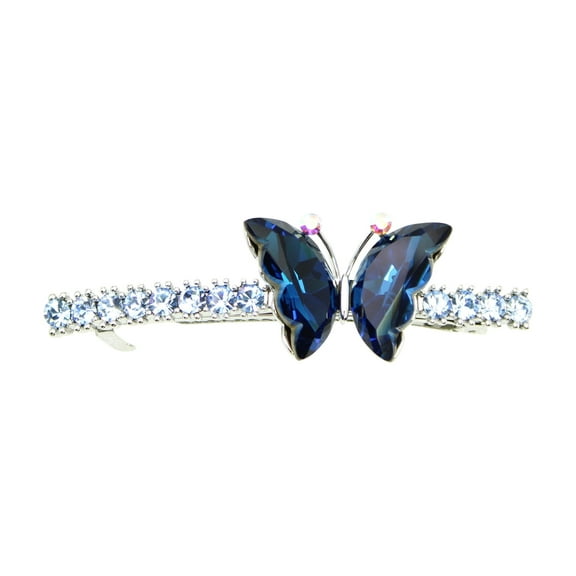Faship Navy Blue Rhinestone Crystal Butterfly Hair Barrette Clip