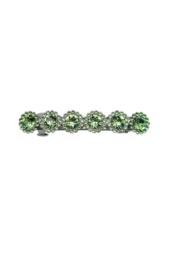 Peridot Green Rhinestone Crystal Floral Small Hair Barrette Clip