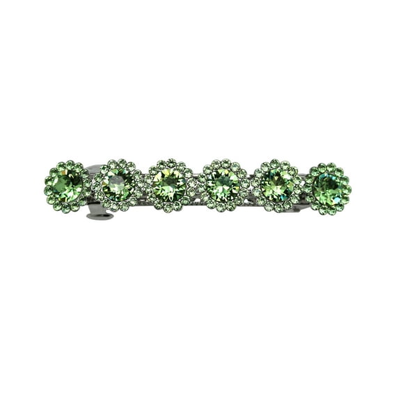 Faship Peridot Green Rhinestone Crystal Floral Small Hair Barrette Clip