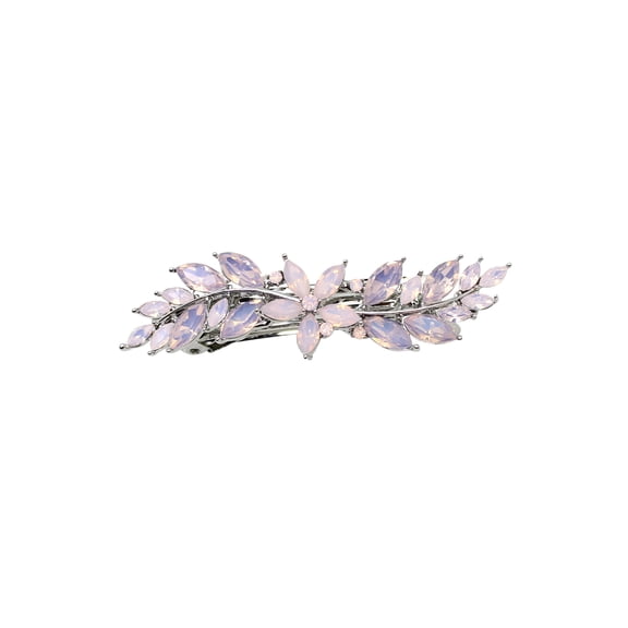 Faship Pink Opal Rhinestone Crystal Small Floral Hair Barrette Clip