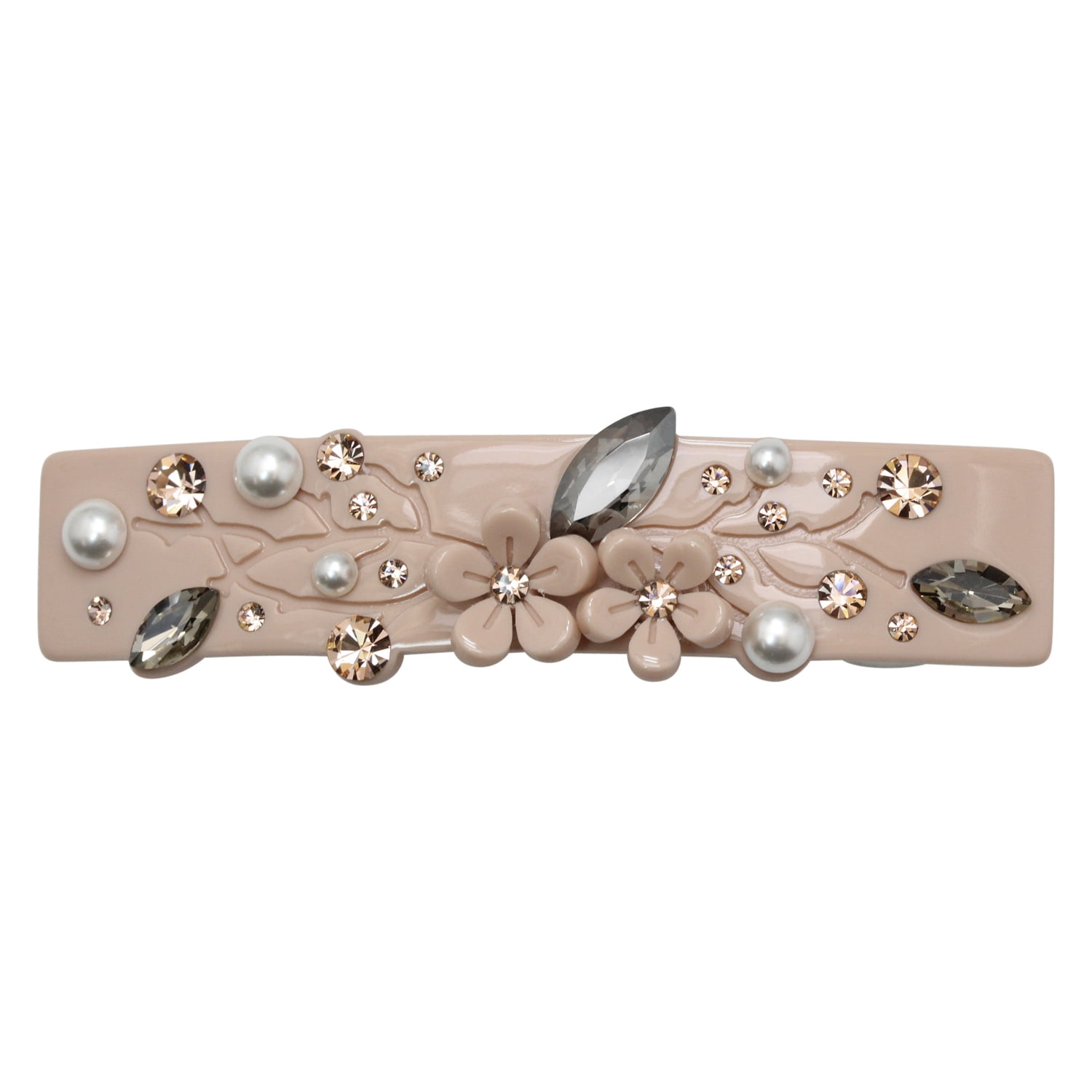 Faship Premium Rhinestone  Crystal Beige Cellulose Acetate Floral Art Deco Hair Claws Clips