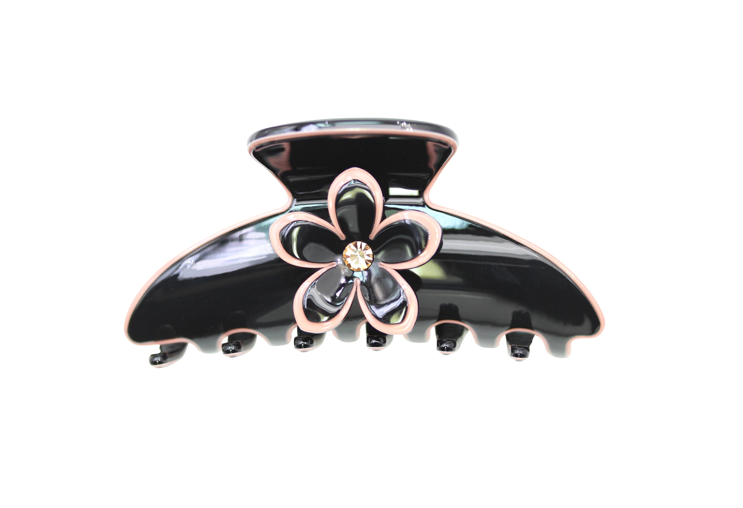 Faship Premium Rhinestone  Crystal Black Pink Cellulose Acetate Floral Art Deco Hair Claws Clips