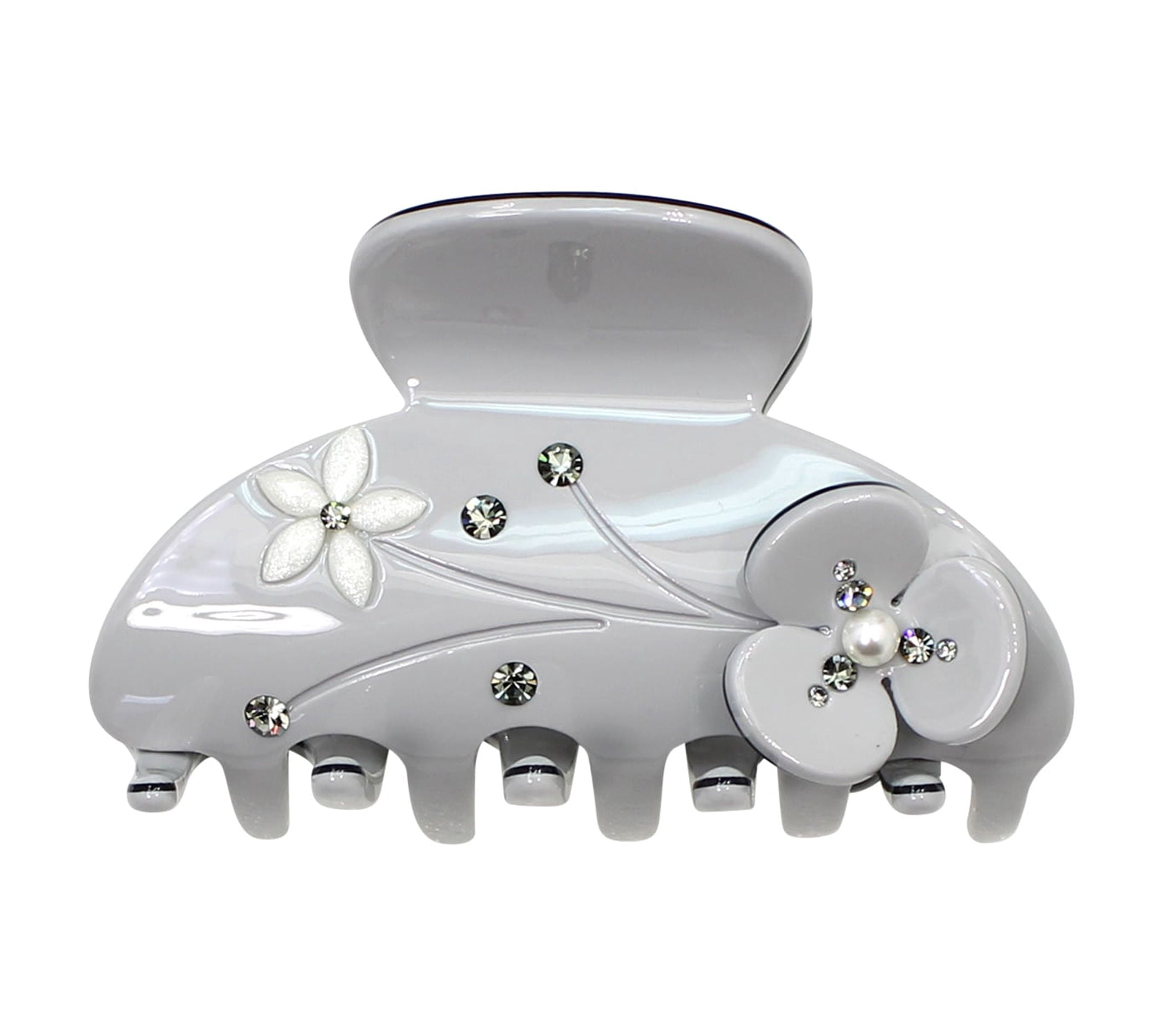 Faship Gray Cellulose Acetate Floral Art Deco Hair Claw Clips