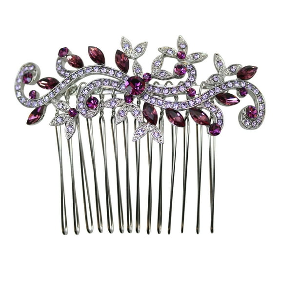 Faship Purple Crystal Floral Hair Comb