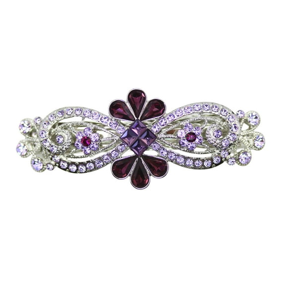 Faship Purple Rhinestone Crystal Floral Hair Barrette Clip