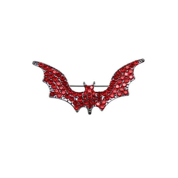 Faship Red Rhinestone Crystal Black Gun Plated Bat Pin Brooch
