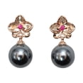 thumbnail image 1 of Faship Ruby Crystal Shell Pearls Orchid Flower Dangle Pierced Earrings, 1 of 3