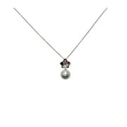 Faship Ruby Crystal White Genuine Freshwater Pearl Orchid Flower Necklace