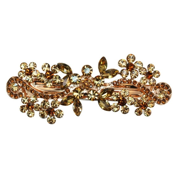 Faship Smoked Topaz Color Brown Crystal Floral Hair Barrette Clip