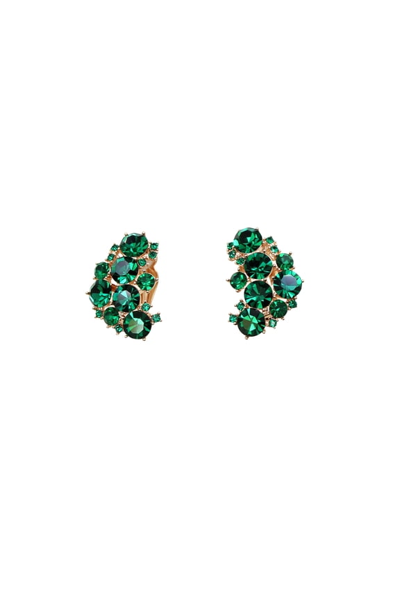 Sparkling Emerald Green Rhinestone Crystal Clip Ons Earrings
