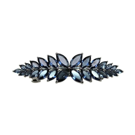 Faship Sparkling Navy Blue CZ Crystal Floral Hair Barrette Clip