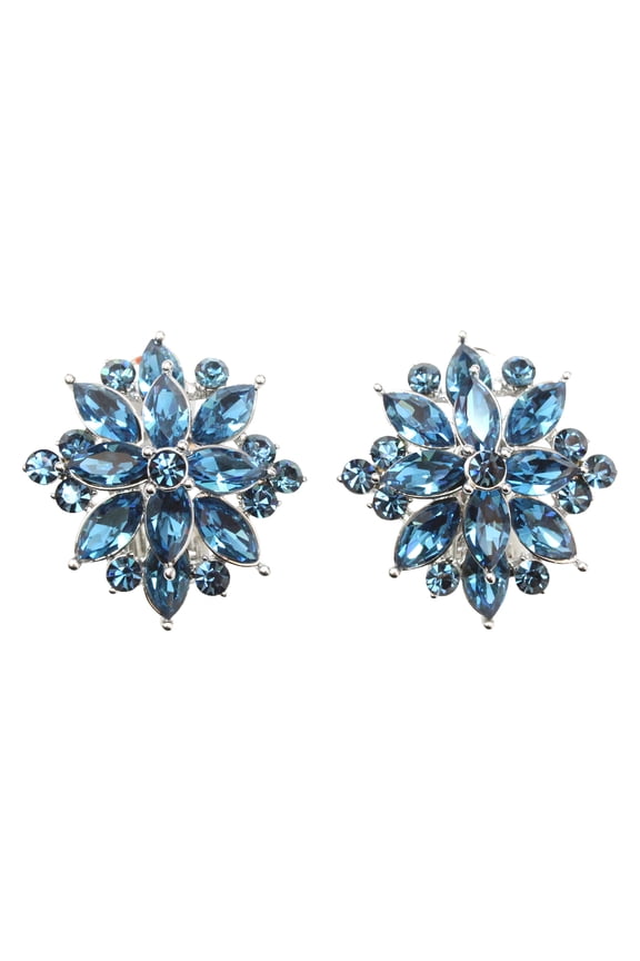 Stunning Clip On Style Earrings Navy Blue Rhinestone Crystal - Navy Blue