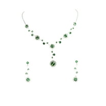 Faship Stunning Peridot Green Rhinestone Crystal Floral Necklace Earrings Set