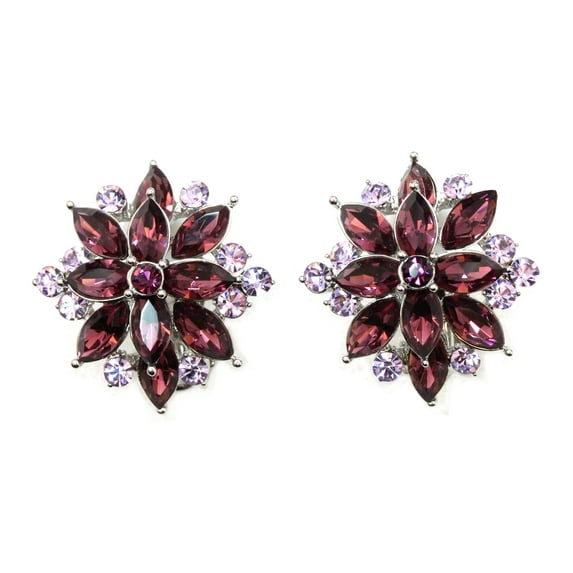 Faship Stunning Purple Crystal Clip On Style Earrings