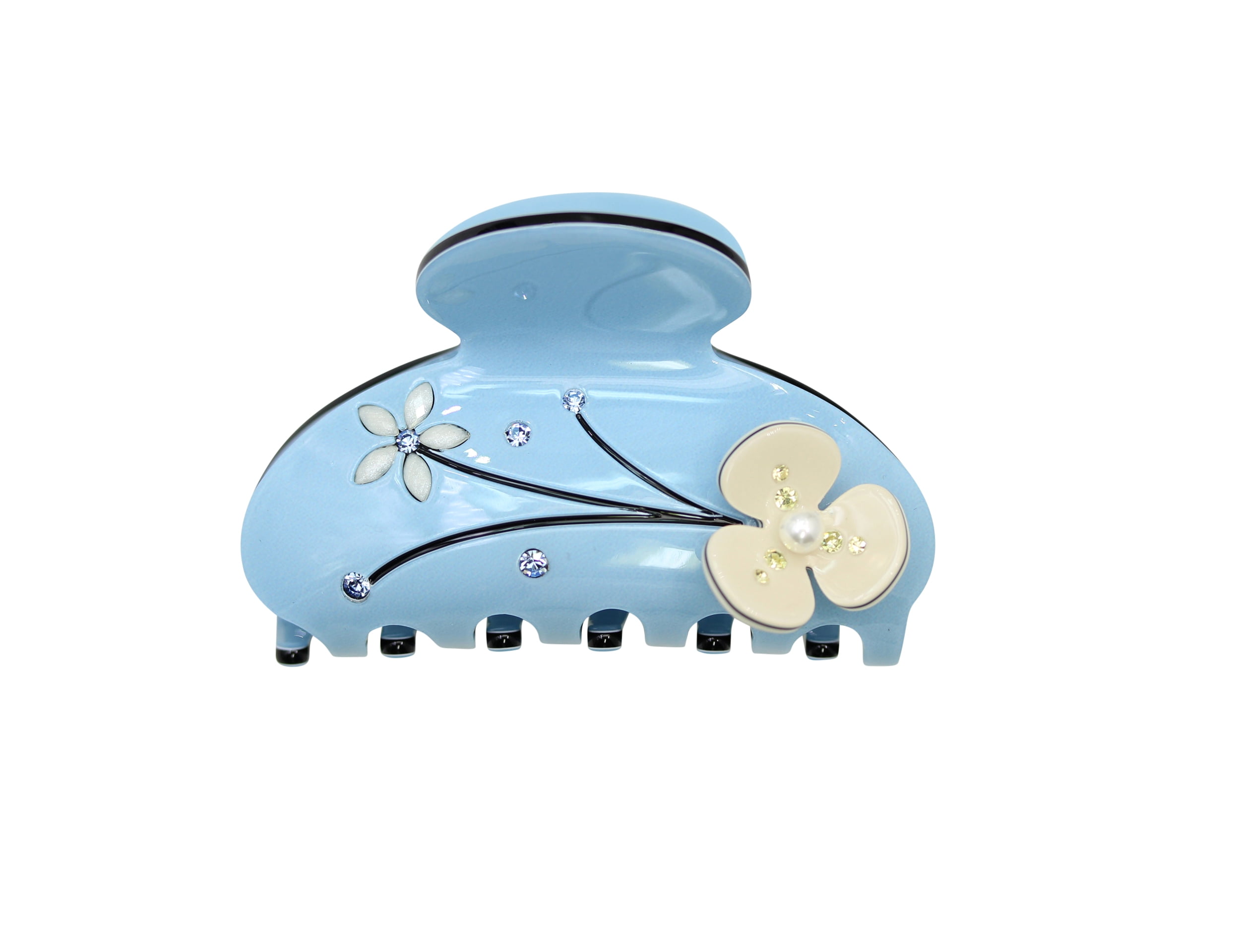 Pince à Cheveux Barrette Claw Dorée Avec Fleurs Bleues Et Cristaux – Tendance Vintage Chic