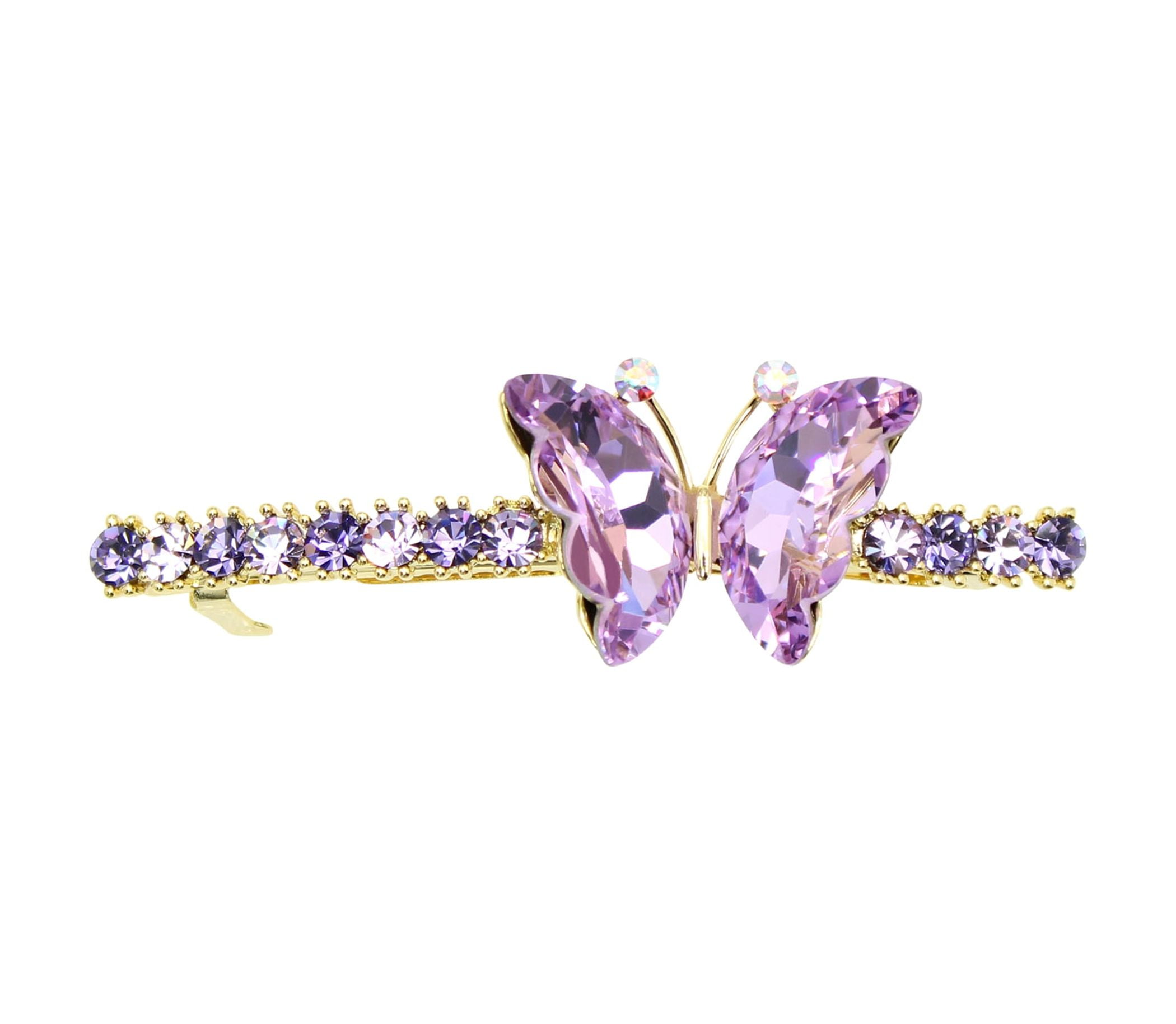 Faship Violet Light Purple Rhinestone Crystal Butterfly Hair Barrette Clip