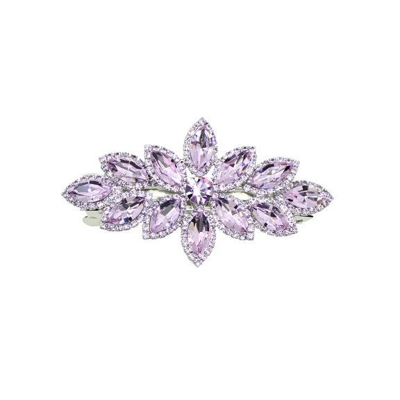 Faship Violet Light Purple Rhinestone Crystal Floral Hair Barrette Clip