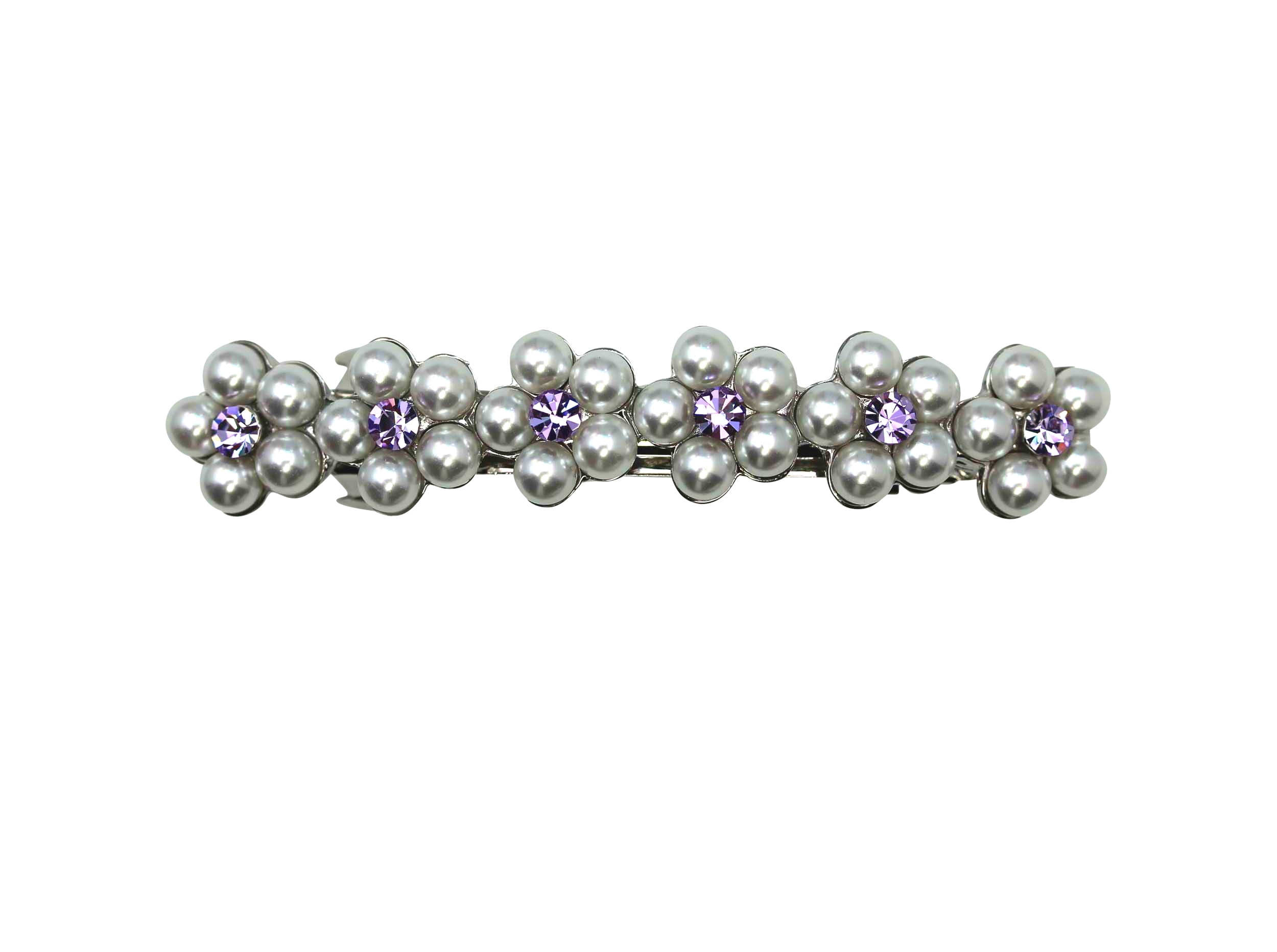 Crystal Pearls Floral Small Hair Barrette Clip Small Crystal and Pearl Floral Hair Clip - Cassandra Lynne main image 3