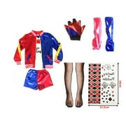 Fashix 7Pcs Costumes From Suicide Squad Harley Quinn Costume Kids Halloween Costumes for Kids Cosplay Costume Harley Quinn Costume with Accessories Halloween Cosplay Costume Size M Blue