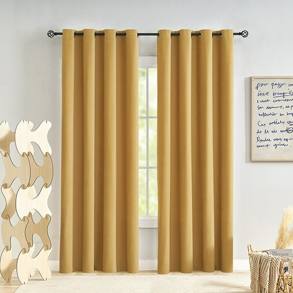 Fashnice Blackout Grommet Single Curtain Panel Thermal Insulated Modern Bedroom Energy Efficient Curtains Luxury Solid Color Window Drapes Goose Yellow 52 x 63 inch