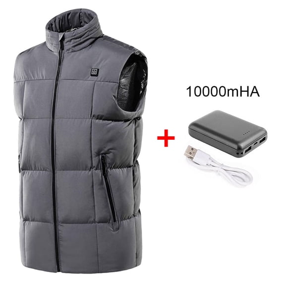 Fashnice Heated Vest 9 Areas USB Men's Women's Winter Outdoor Electric Heating Jackets Warm Sports Thermal Coat Clothing Heatable Vest Gray + Power Bank(10000 mAh) US M