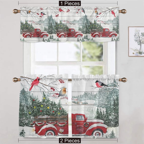 Fashnice Slot Top Short Window Curtain Christmas Half Window Drapes Rod Pocket Kitchen Valance Xmas Cafe Tier Rod Pocket Curtain Panel Style-D 2pc-Tier Curtain: W:52''x H:54''