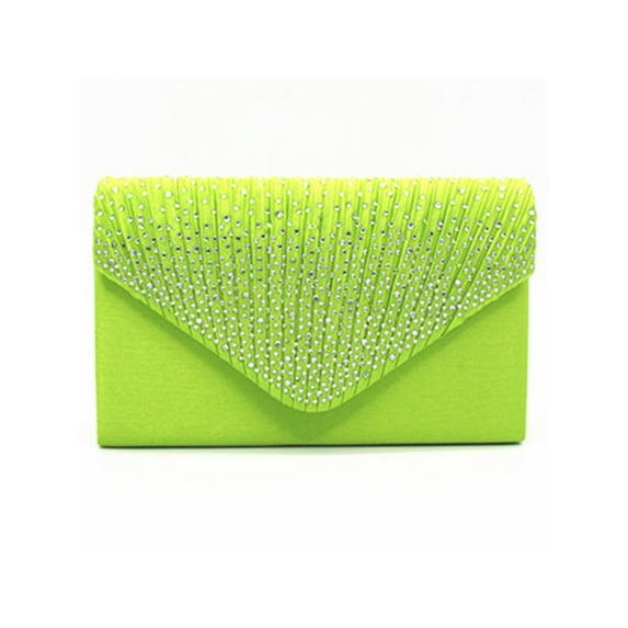 Fashnice Women Designer Shoulder Bag Buckle Formal Handbag Crossbody Satin Wedding Purse Detachable Prom Party Lemon Green
