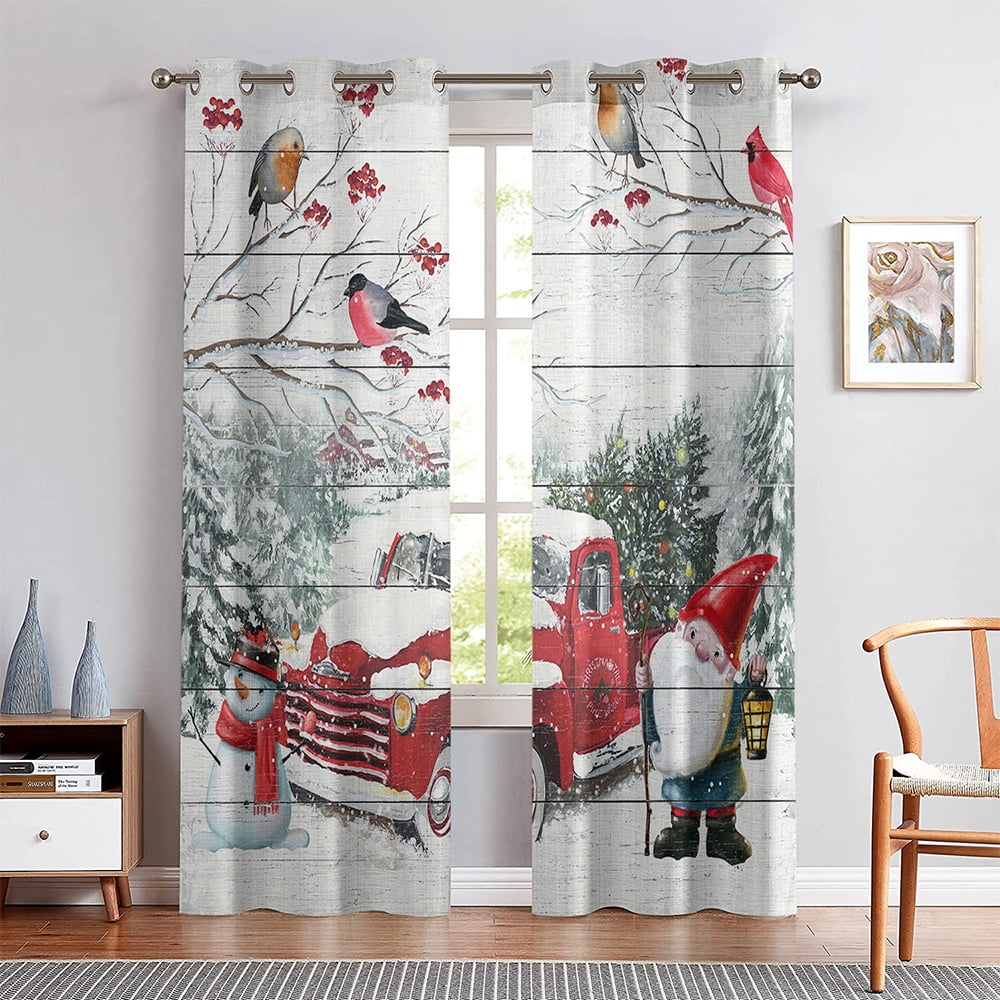 Fashnice Xmas Drapes 2Pcs Window Curtain Blackout Linen Textured Christmas Curtains Grommet
