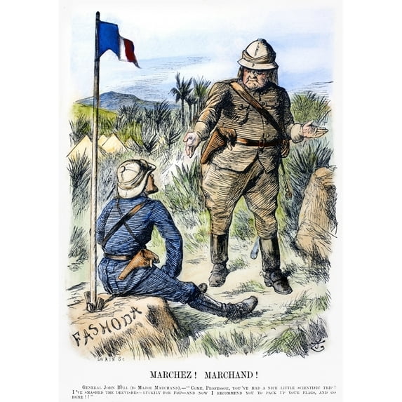Fashoda Affair 1898. N'Marchez Marchand' Contemporary English Cartoon By Sir John Tenniel On The Meeting Between