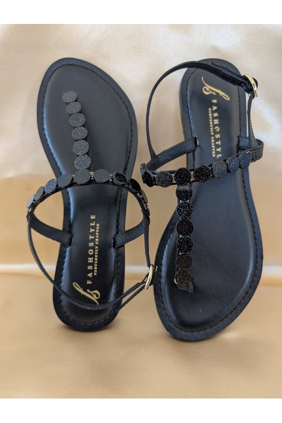 Stylish Leather Slingback, Women - BLACK