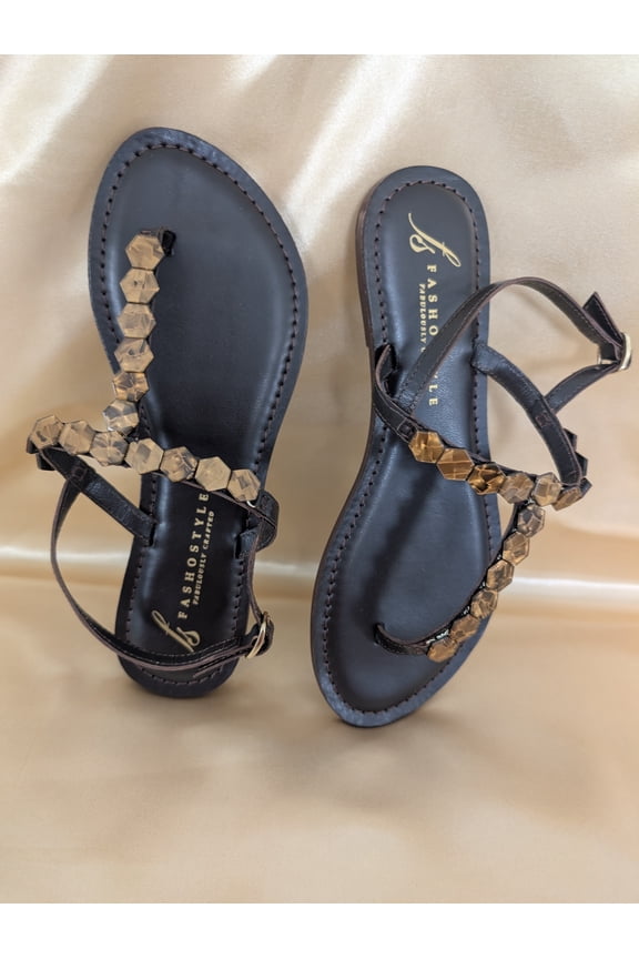 Stylish Leather Slingback, Women - BRONZE_BLACK